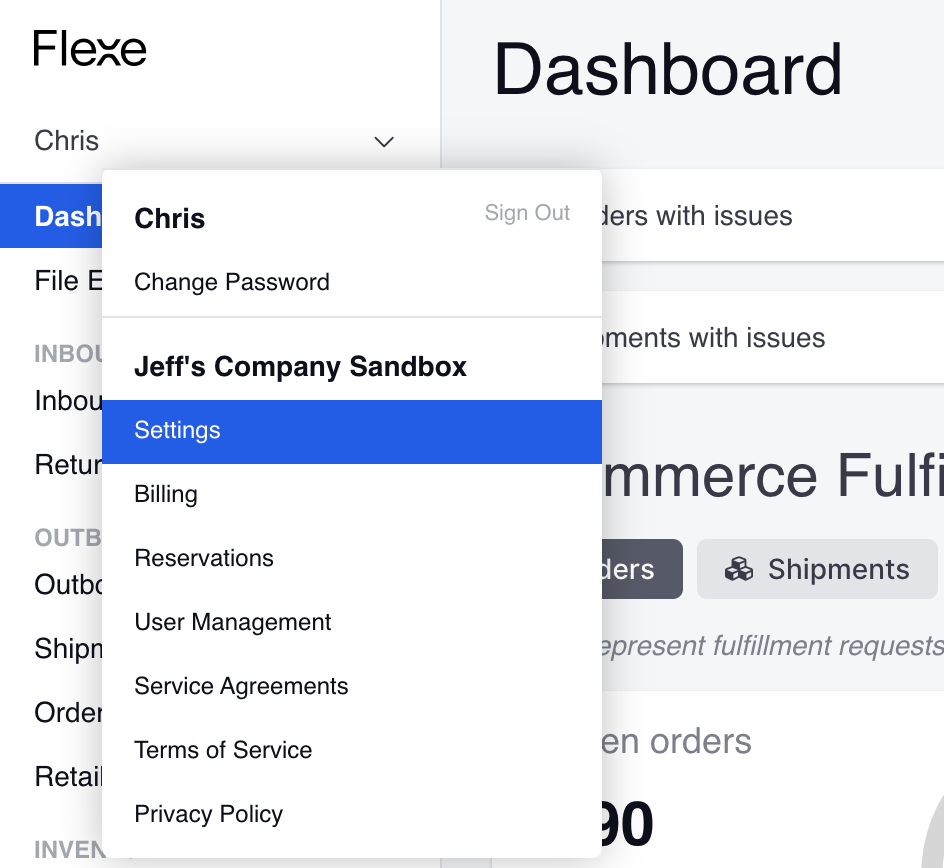 ManagingCarrierAccounts_AddCarrierAccountOpenUserMenuSelectSettings.png