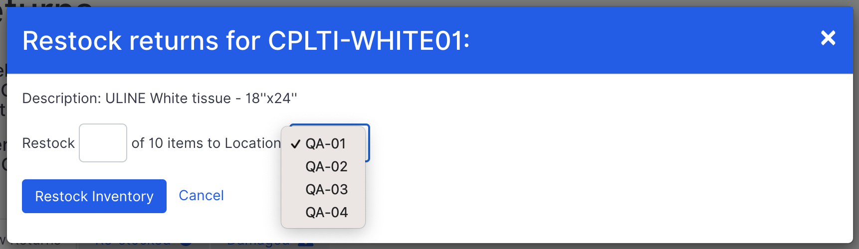 InboundReturnsProcessing_RestockProcessingSelectQALocationOpenDropdownMenu.png